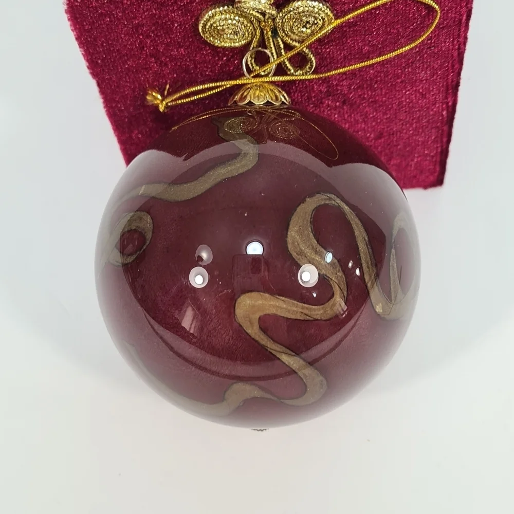 Vintage 1999 Pier 1 Imports Li Bien Angel Glass Ornament Burgundy & Gold in Box